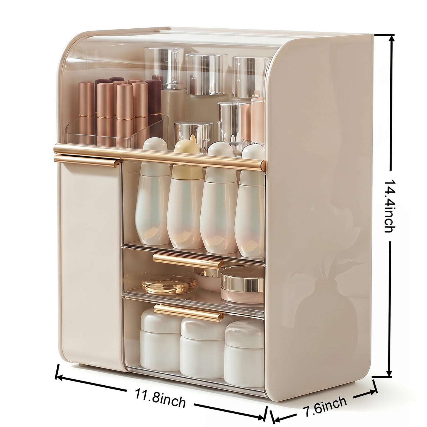 Large Cosmetic Display Case with Brush Holder,Holds 40+ Skincare & Beauty Essentials,6 Compartments & 2Drawers,Acrylic Makeup Dustproof Transparent Design