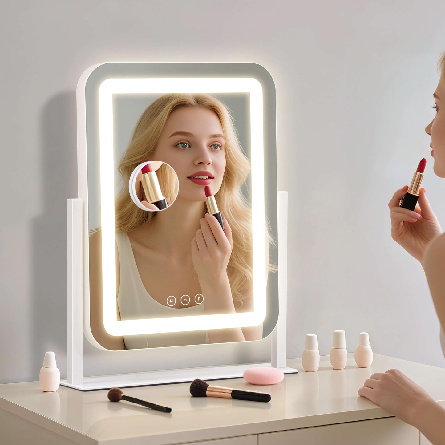 Vanity Mirror with Lights,13.1"×16.7"LED Makeup Mirror,Lighted Makeup Mirror with Lights, Smart Touch Control Dimmable 3 Modes Light, Lighted Up Mirror for Makeup Desk, Bedroom, Dressing Room