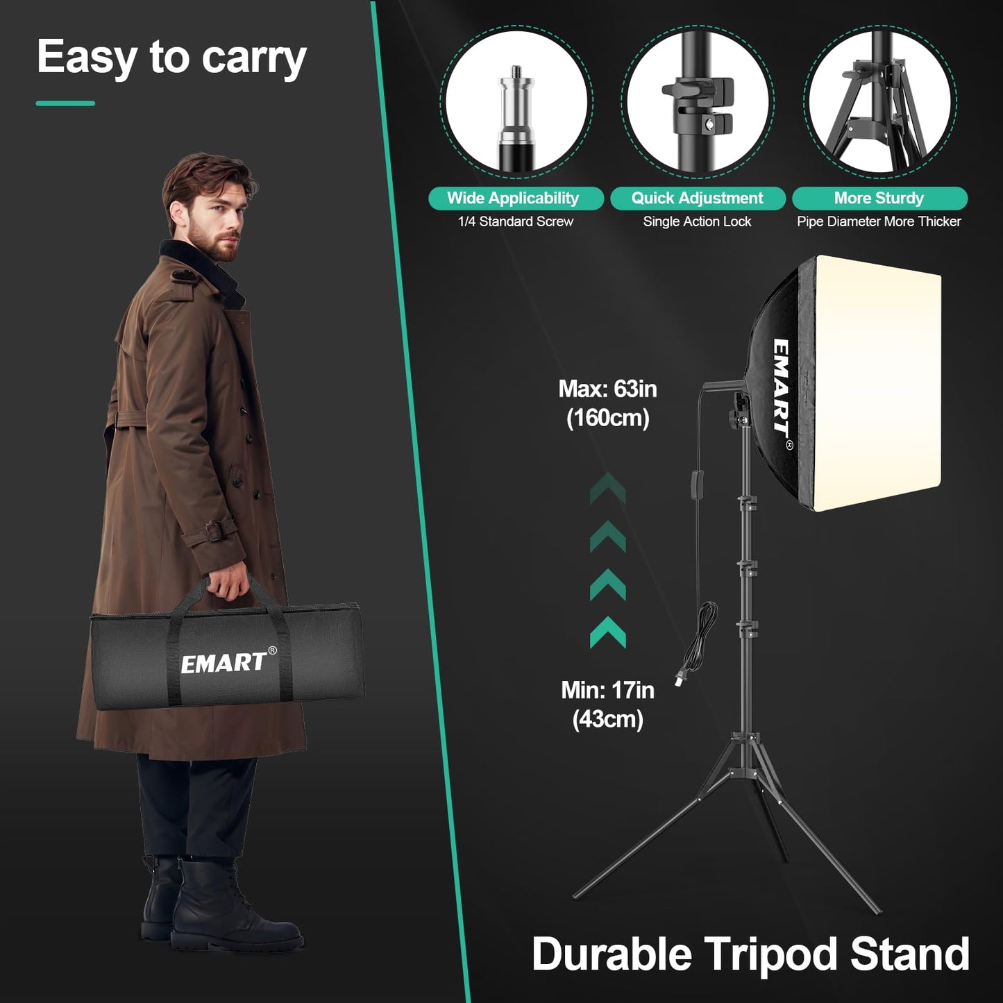 EMART Softbox Photography Lighting Kit, 16"x16" Pull Soft Box, 50W 3000K-6000K LED Bulb with Remote/APP Control, Professional Photoshoot Equipment for Studio Lights, Portrait, Video Recording(2 Pack)