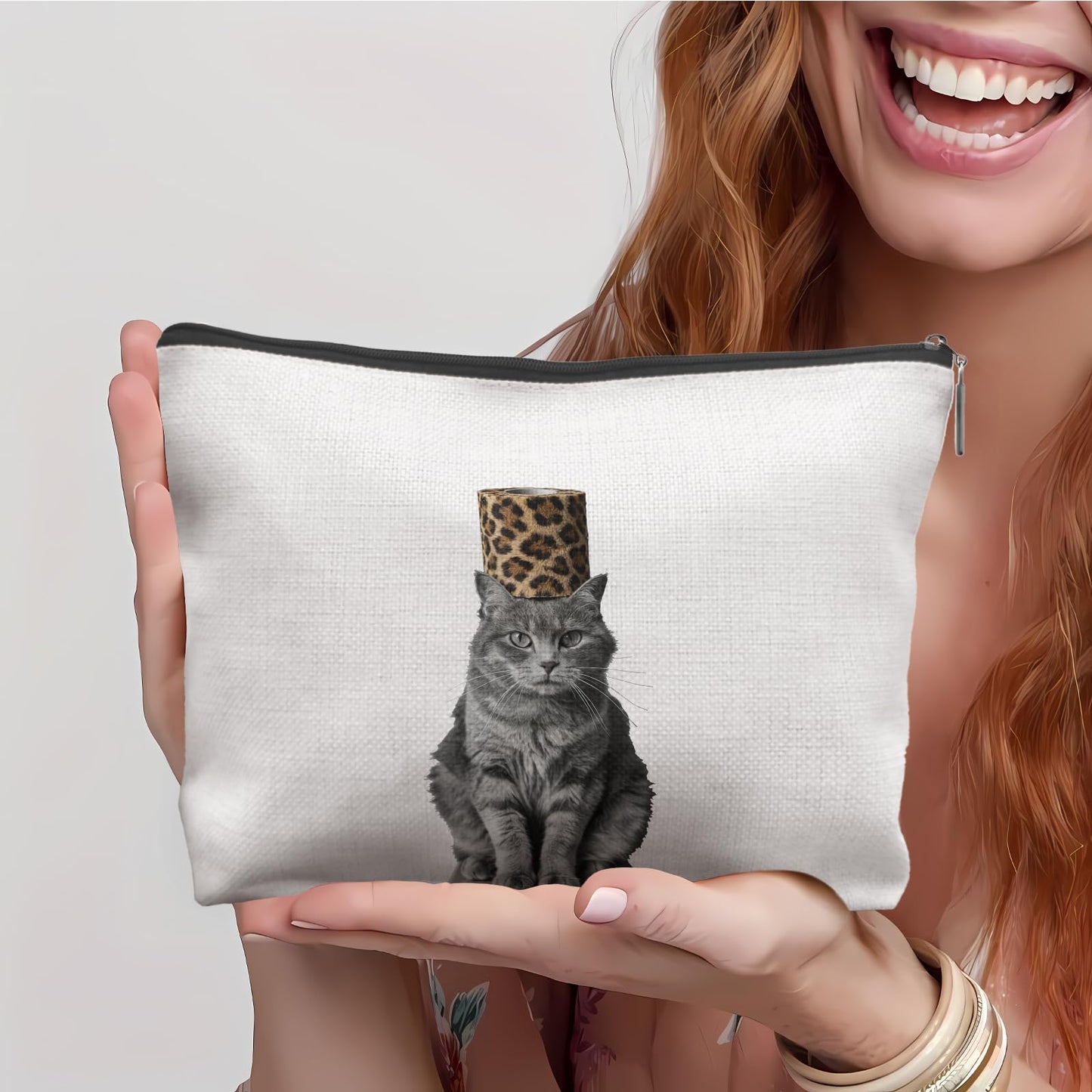 TopXmai Funny Cat Leopard Print Makeup Bags, Cat Lover Gifts Cosmetic Bag for Women, Animal Lover Gifts, Trendy Quirky Cheetah Print Animal Makeup Pouch,B088