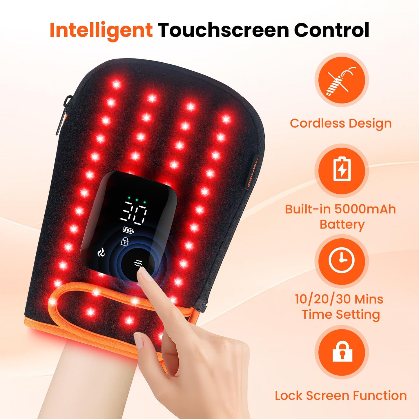 Red Light Therapy Gloves for Hands, 100LEDs Red & Near-Infrared, Dual Wavelength 660nm & 850nm, 5 Modes, Wireless, Rechargeable 5000mAh Battery, for Hand & Wrist Treatment （Orange）