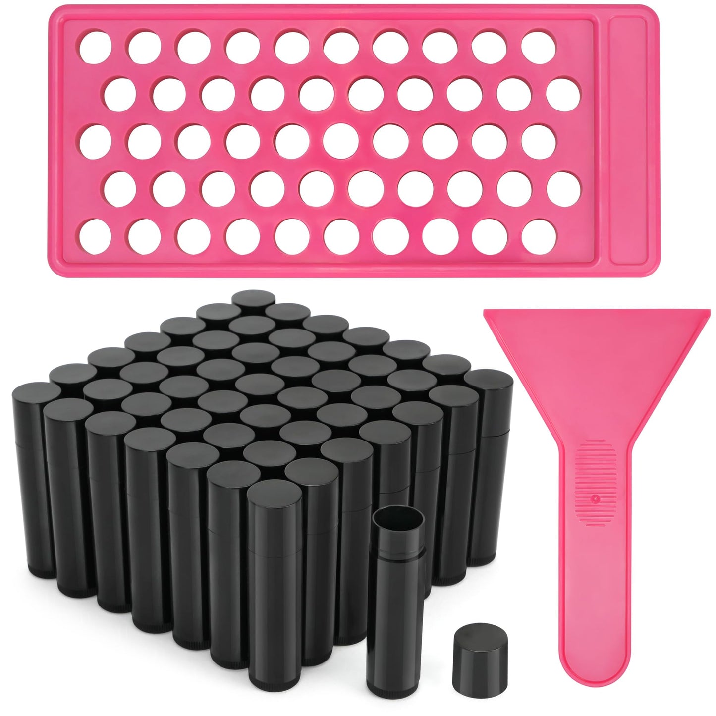 LotFancy Lip Balm Tubes Kit with Filling Tray and Spatula, 50Pcs 4.5ml Black Lip Balm Containers, BPA Free & Leak Free, Handmade Set