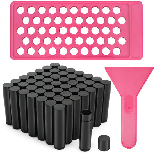 LotFancy Lip Balm Tubes Kit with Filling Tray and Spatula, 50Pcs 4.5ml Black Lip Balm Containers, BPA Free & Leak Free, Handmade Set