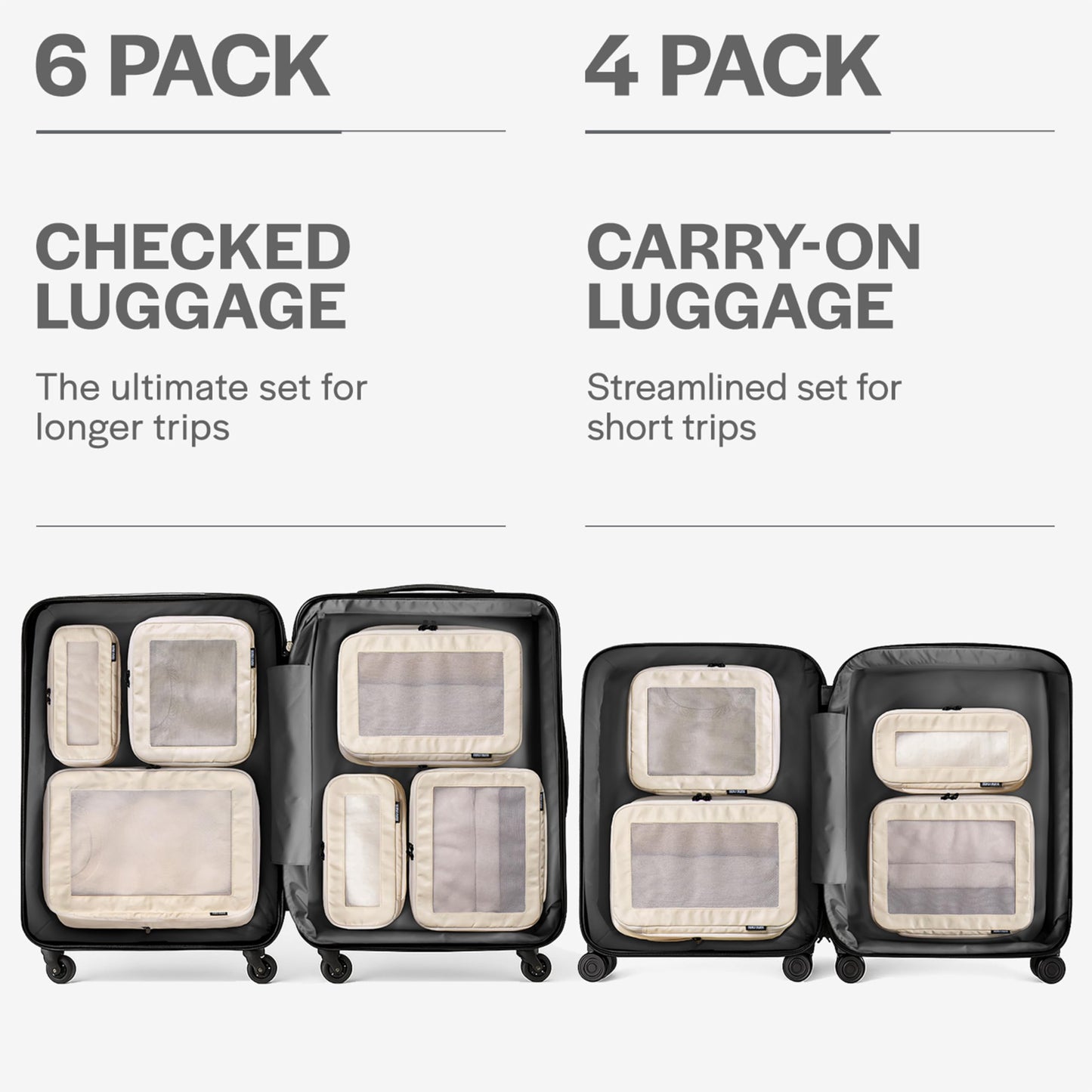 Aerotrunk Compression Packing Cubes for Travel - Luggage Organizer Bags - Double Zipper Packing Cubes for Suitcases (4-Pack, Beige)