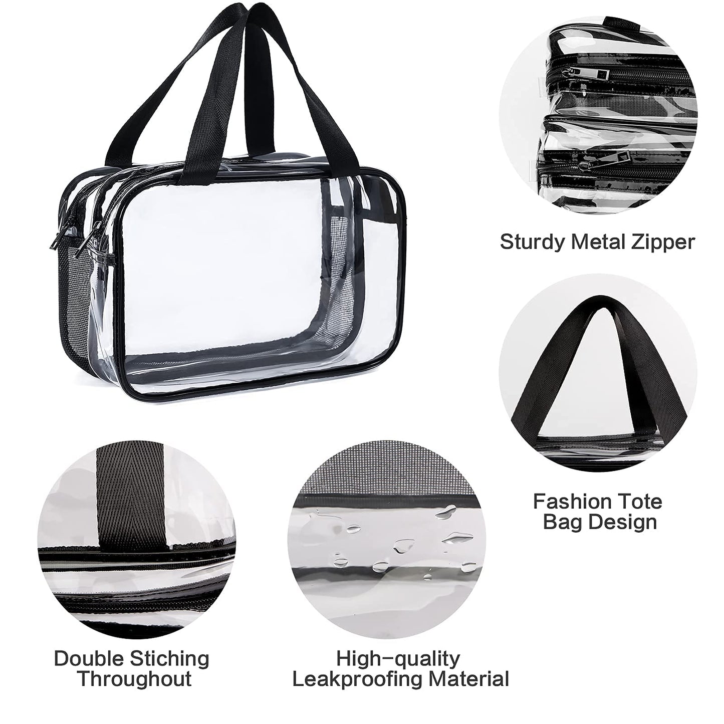 Auseibeely Clear Toiletry Bag for Women Men, Portable Large Travel Makeup Bag, Waterproof & Draining Transparent Cosmetic Bag, Carry On Airport Airline Compliant Bag