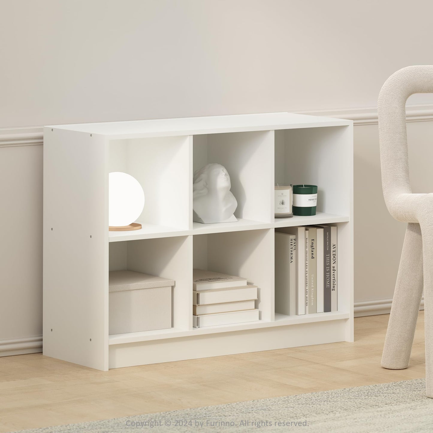 Furinno Basic Book Shelf, 3x2 Bookshelf, Cube Organizer Cabinet Bookcase with Shelf Storage, 11.9 x 31.6 x 23.6, for Living Room, Bedroom, Home Office, White