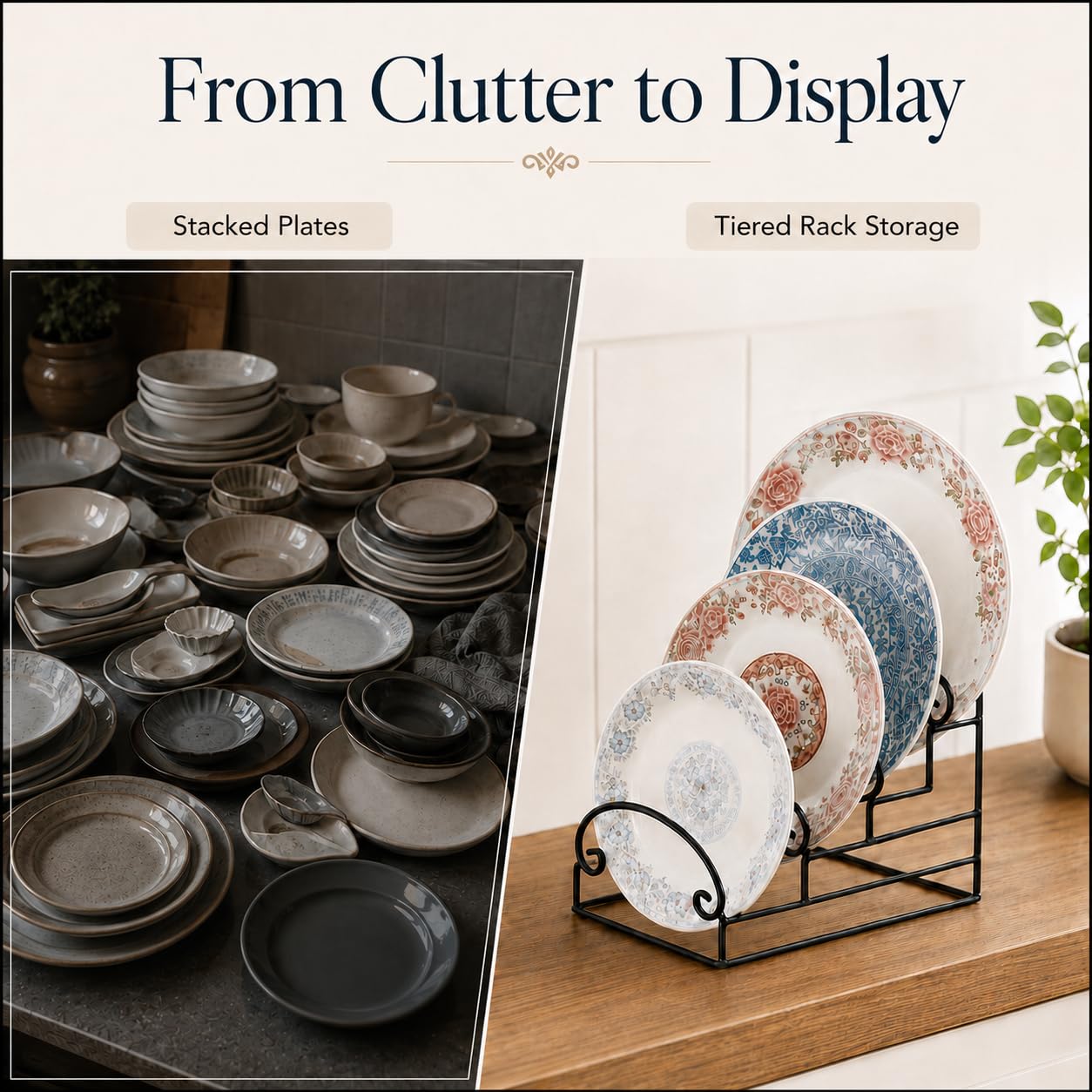 Artliving 4-Tier Metal Scrollwork Dish Rack Plate Rack Display Stand Holder Cabinet Organizer Set of 2