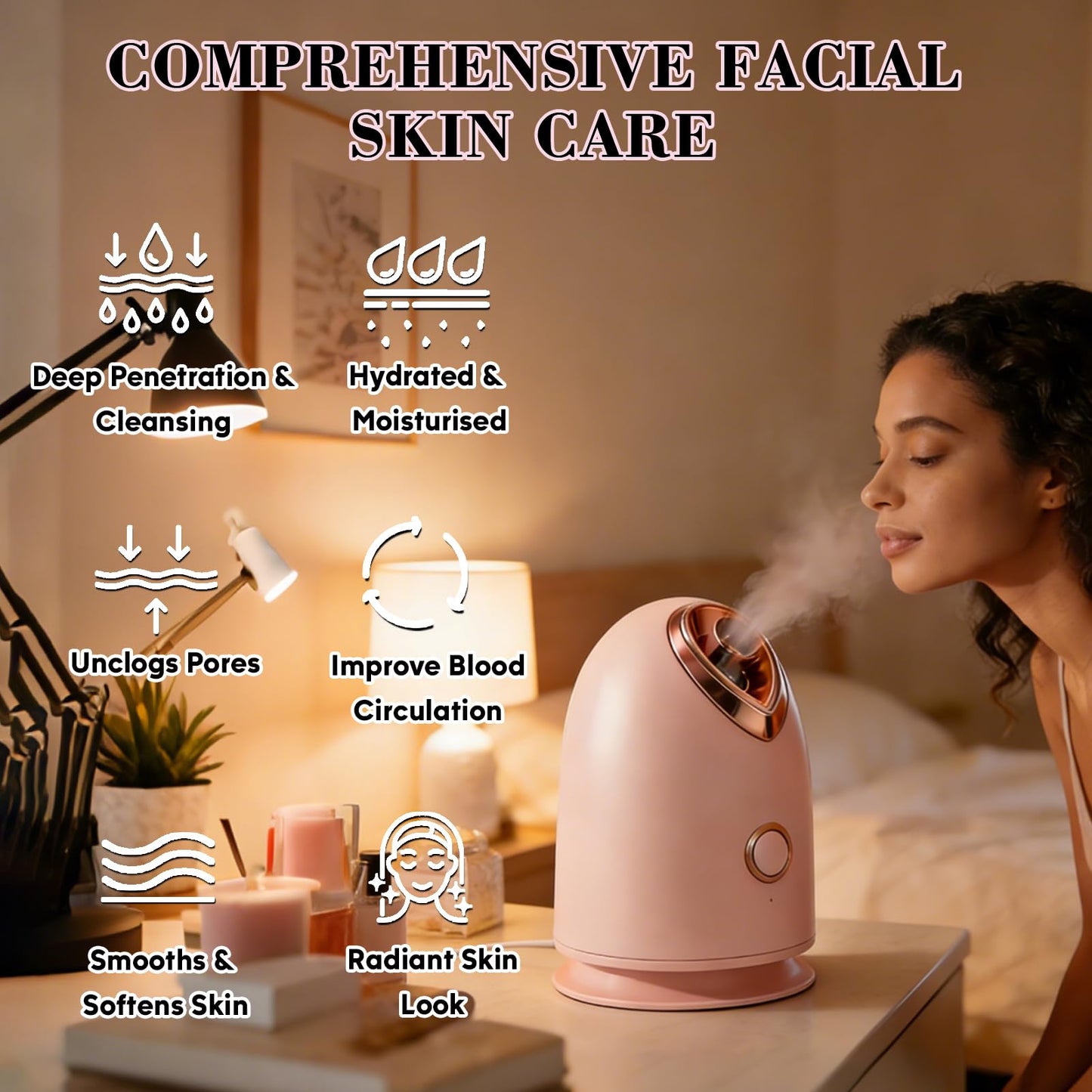 Pjordo Facial Steamer Spa Kit, Skin Scrubber, Nano Ionic Face Steamer for Deep Cleaning Unclogs Pores, Warm Mist Humidifier Steamer for Face Home Sauna SPA