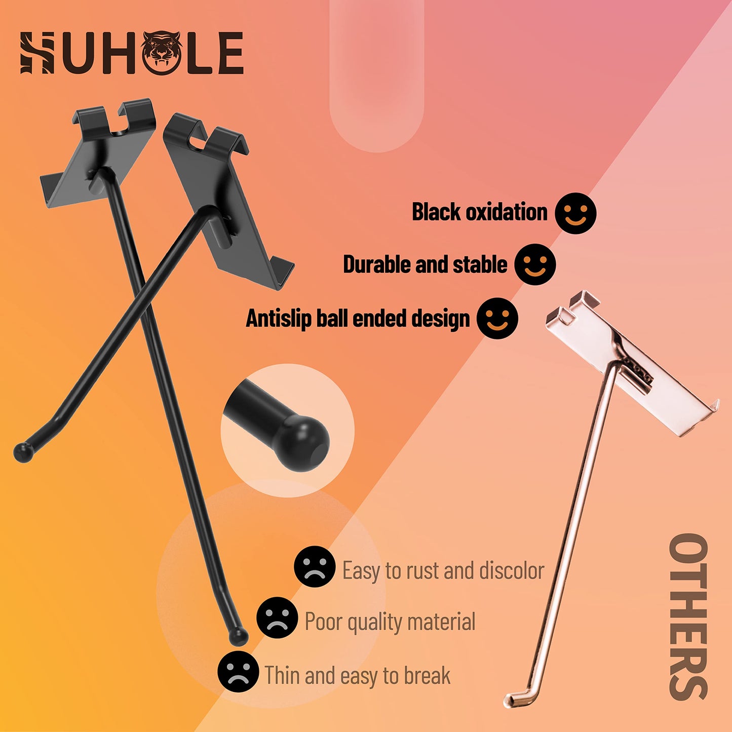 HUHOLE 32 Pack 10 Inch Black Gridwall Hooks for 3 × 3 Wire Grid Panel