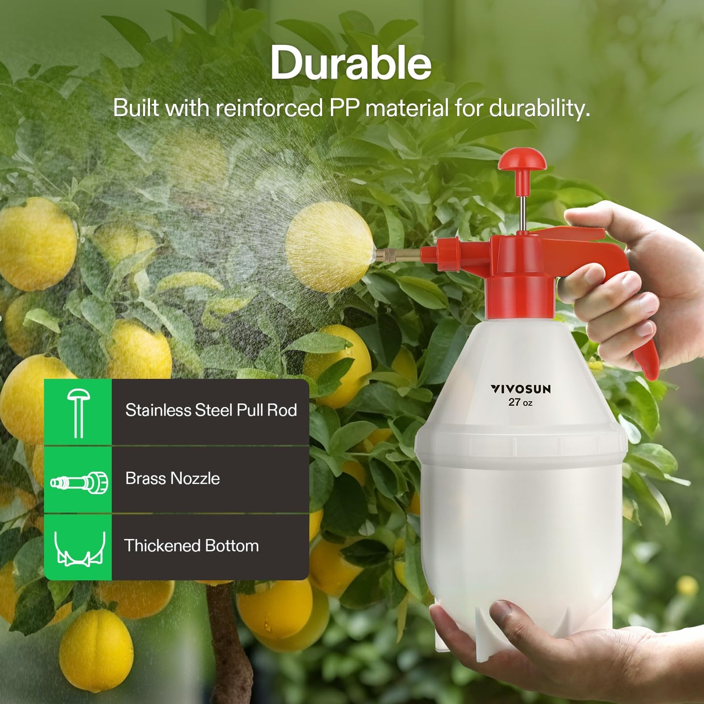 VIVOSUN 27oz Pump Sprayer, Handheld Garden Water Sprayer Bottle with Adjustable Brass Nozzle, for Spraying Plants, Flowers, Weeds and Cleaning, Red