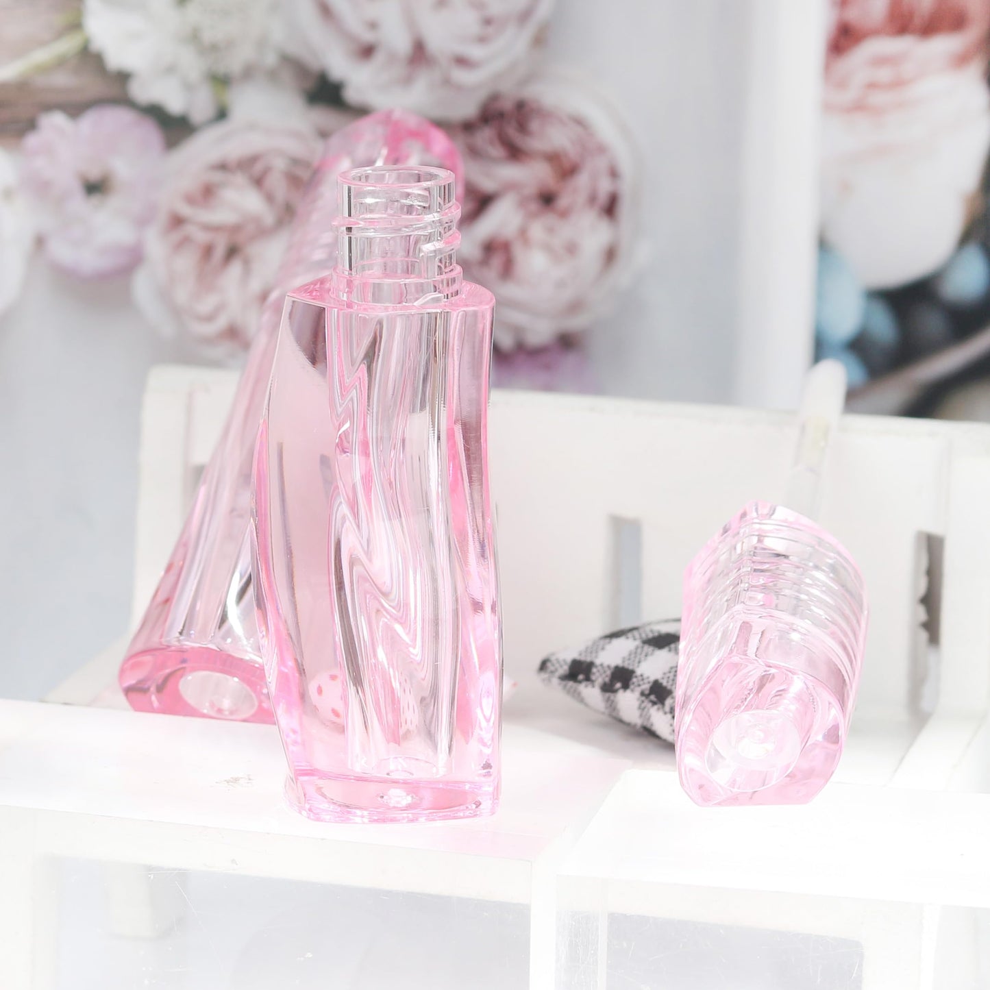 COSIDEA 14 pcs 3ml Pink Empty thick wall lip gloss tubes with wand unique twisted shape lipgloss tube container bottles
