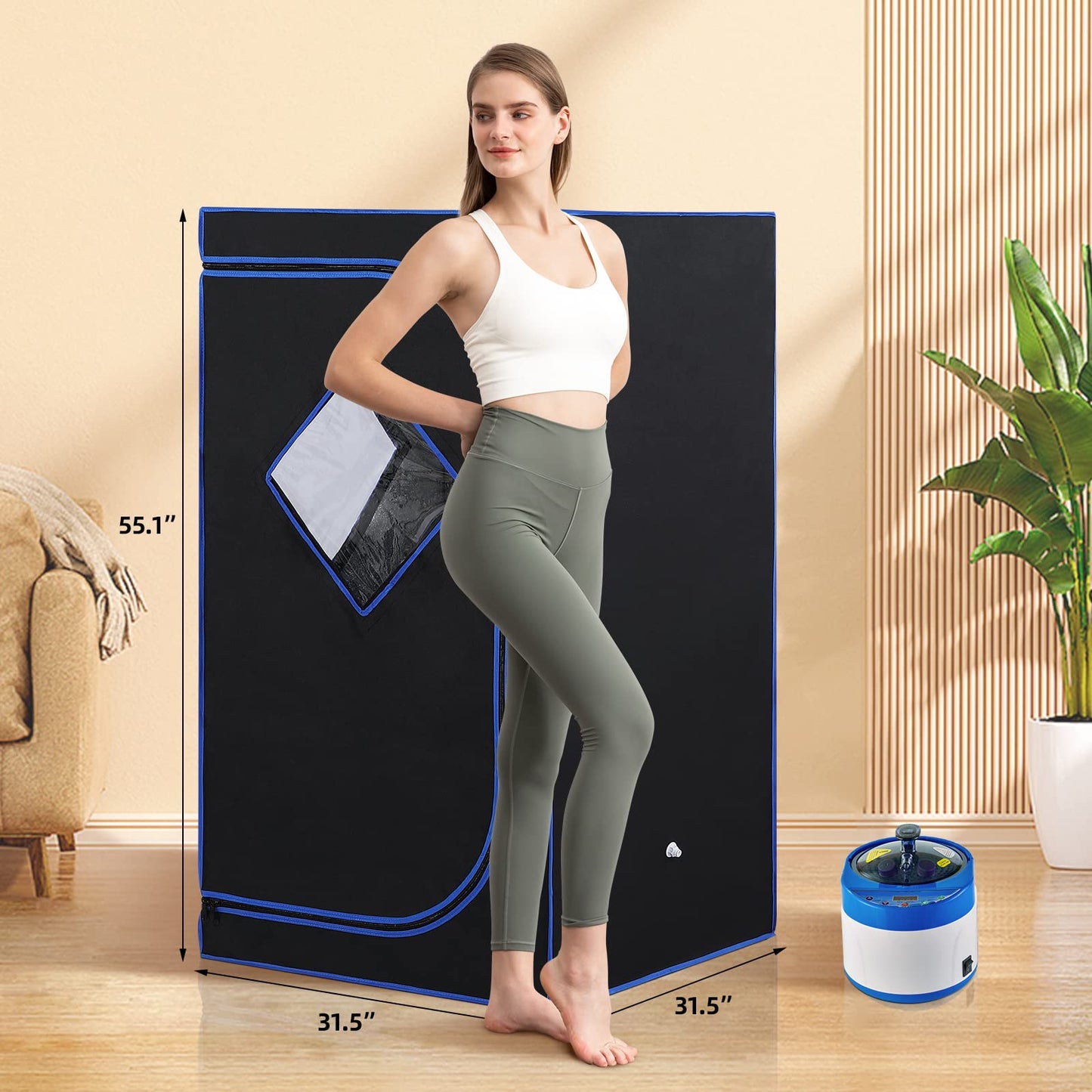 ZONEMEL Full Size Portable Steam Sauna Kit, Personal Full Body Home Spa for Detox, Relaxation, 4 Liters 1500 Watt Steamer, Remote Control, Timer, Foldable Chair (L31.5 x W31.5 x H55.1, 3 Windows)