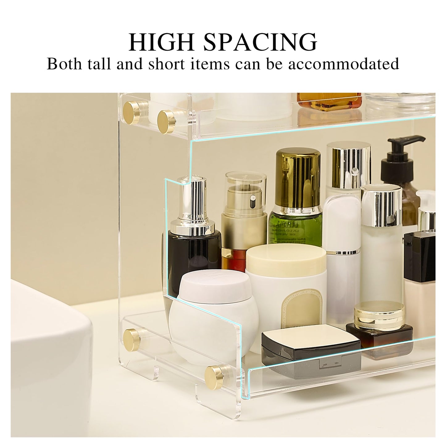 LEQ 2 Tier Bathroom Organizer Countertop Storage, Acrylic Standing Holder Cosmetic Storage Perfume Shelf for Bathroom, Bedroom, Dressing Table and Other Scenes that Need Storage