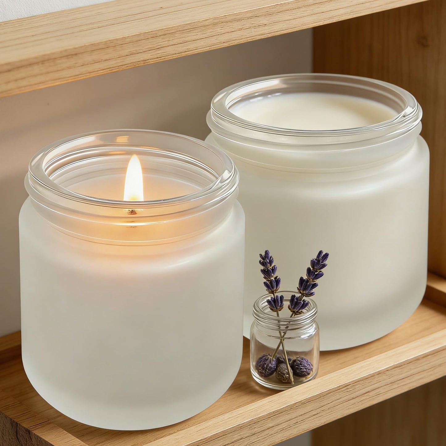 6 Pack Glass Cosmetic Jars, Frosted Glass Cosmetic Jars with Woodgrain Lids - 1oz, 2oz, 4oz Refillable Cream Containers, Leakproof Travel Jars for Skincare, Makeup, Lotion