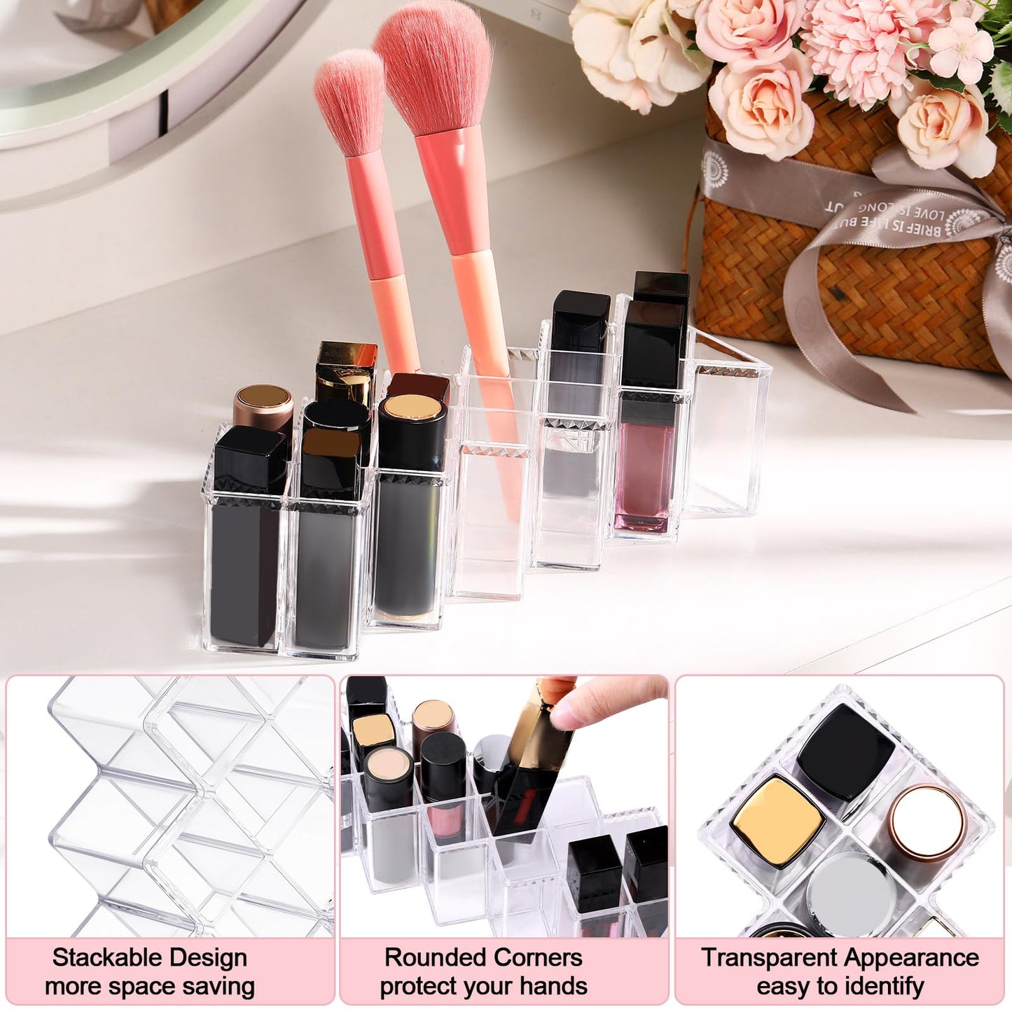 6 Pack Acrylic Lipstick Holder Organizer 96 Slots Clear Lip Gloss Holder Organizers Stackable Fish Shape Lipsticks Tower Lipstick Case Display Stand Storage Box for Makeup Cosmetic Vanity drawer