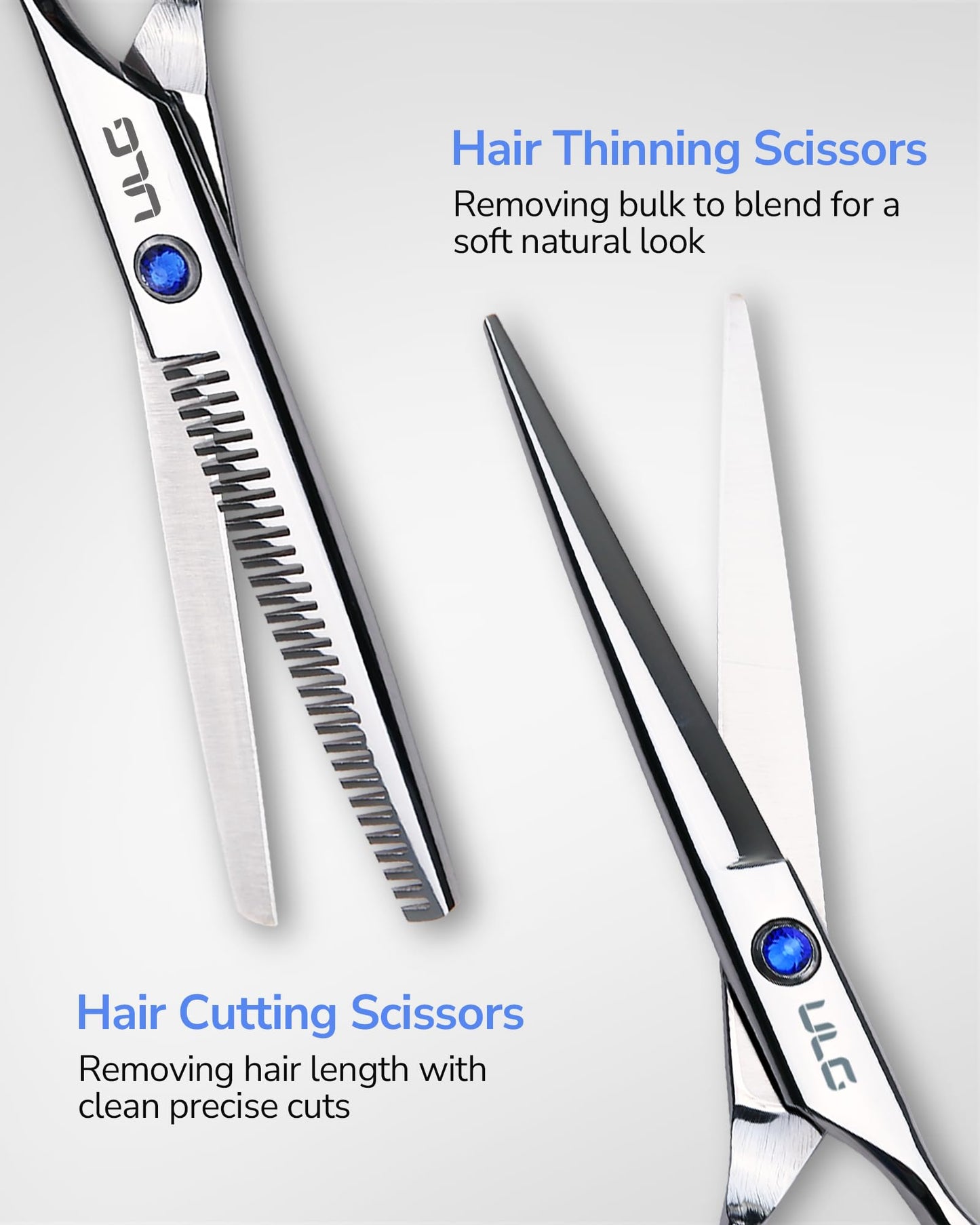 ULG Hair Cutting Scissors Thinning Shears Kit Professional Hairdressing Texturizing Salon Razor Edge Scissor Barber Kit Plus 6.5 inch Silver
