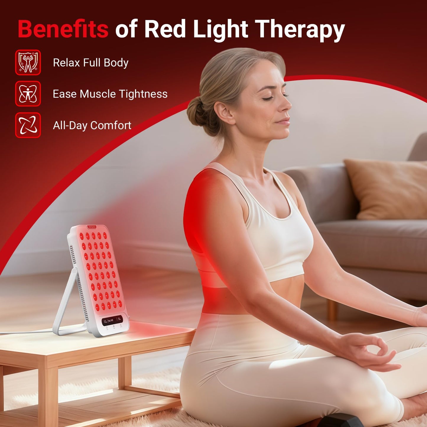 Comfytemp Red Light Therapy for Face & Body, Near Infrared Light Panel with Adjustable Stand, Dual-Chip 40 LEDs, 4 Modes Portable Panel with Timer for Travel Home, 660nm & 850nm, 55W
