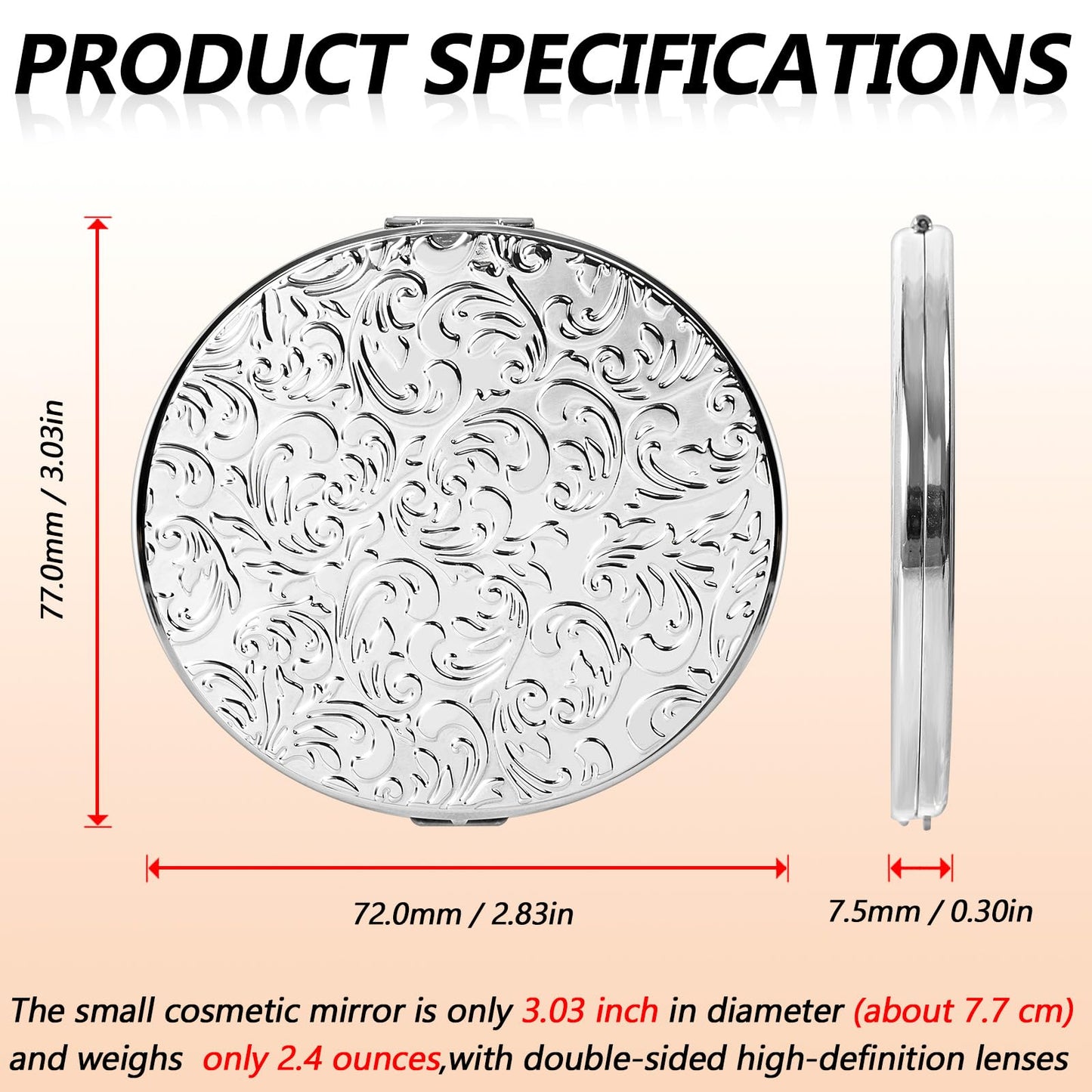 EYIWEITING Oval Mini Portable Metal Folding Mirror, Beautiful and Elegant, Sturdy and Durable, 1X/2X Magnifier. (Oval Pattern Silver)