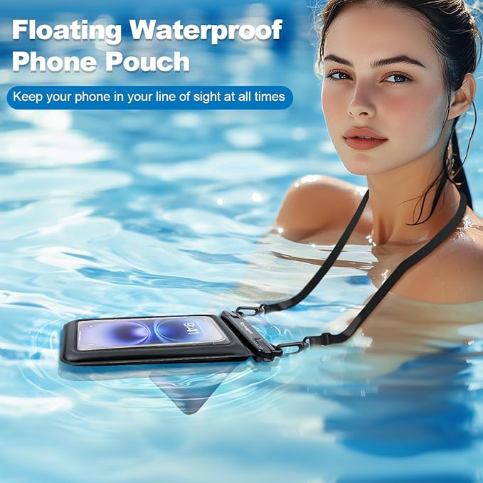 Waterproof Phone Pouch Floating, Double Bags Waterproof Phone Case with Lanyard for iPhone 16 15 Pro Max, Galaxy S24 S23 Ultra, IPX8 Cellphone Dry Bag Beach Cruise Ship Essentials 2 Pack-8.5''