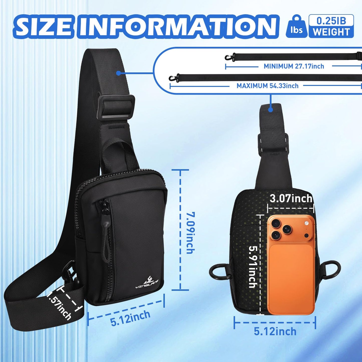 JIMYAO Mini Sling Bag for Men/Women, Waterproof Utility Chest Bag Crossbody Backpack for Hiking Travel Sports Running (Lake Blue)