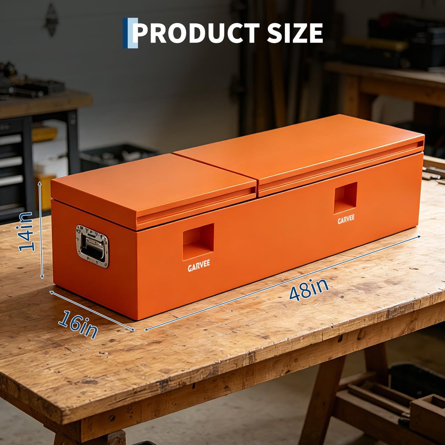 GarveeTech 48 Inch Truck Bed Tool Box, Heavy Duty Steel Truck Tool Box w/t-Handle Latch for Pickup Truck, Utility Tractor, RV, Waterproof Tool Chest for Storage & Organization, 48 × 16× 14 inch