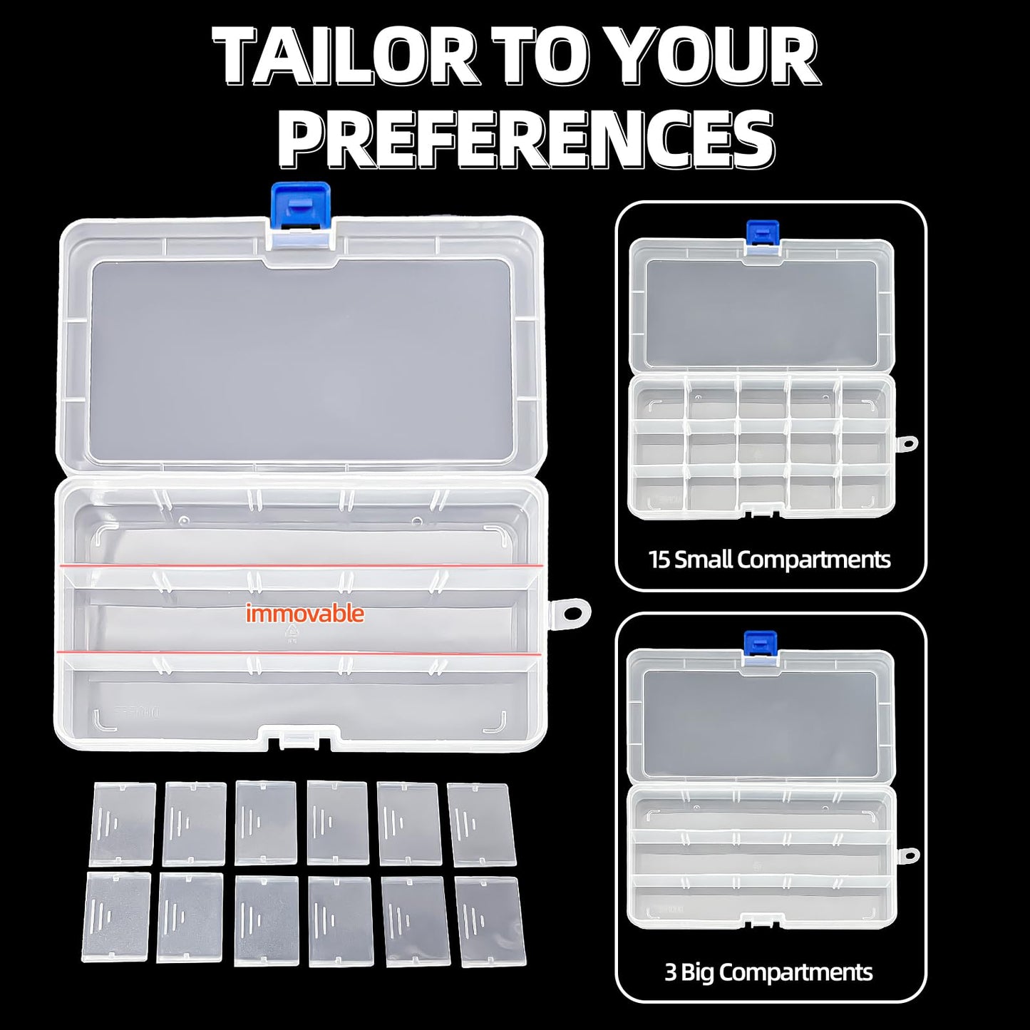 DUOFIRE Plastic Organizer Container Storage Box Adjustable Divider Removable Grid Compartment for Jewelry Beads Earring Container Tool Fishing Hook Small Accessories (15 grids, White X 16)