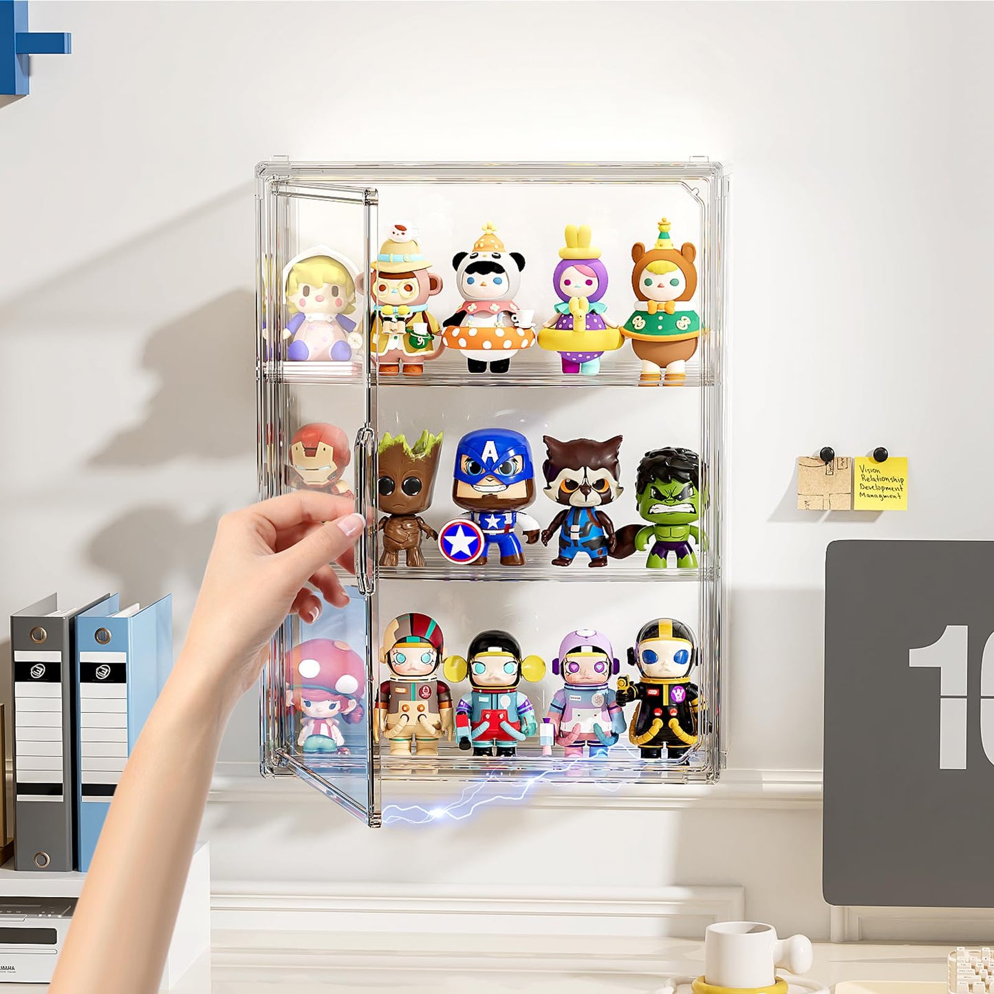 MSHOMELY Clear 3 Tiers Acrylic Display Case for Figures Collectibles 1 Pack Wall Mounted Hobby Figurine Display Case with Shelves, Display Shelf Storage Box for Action Figures, Car Model
