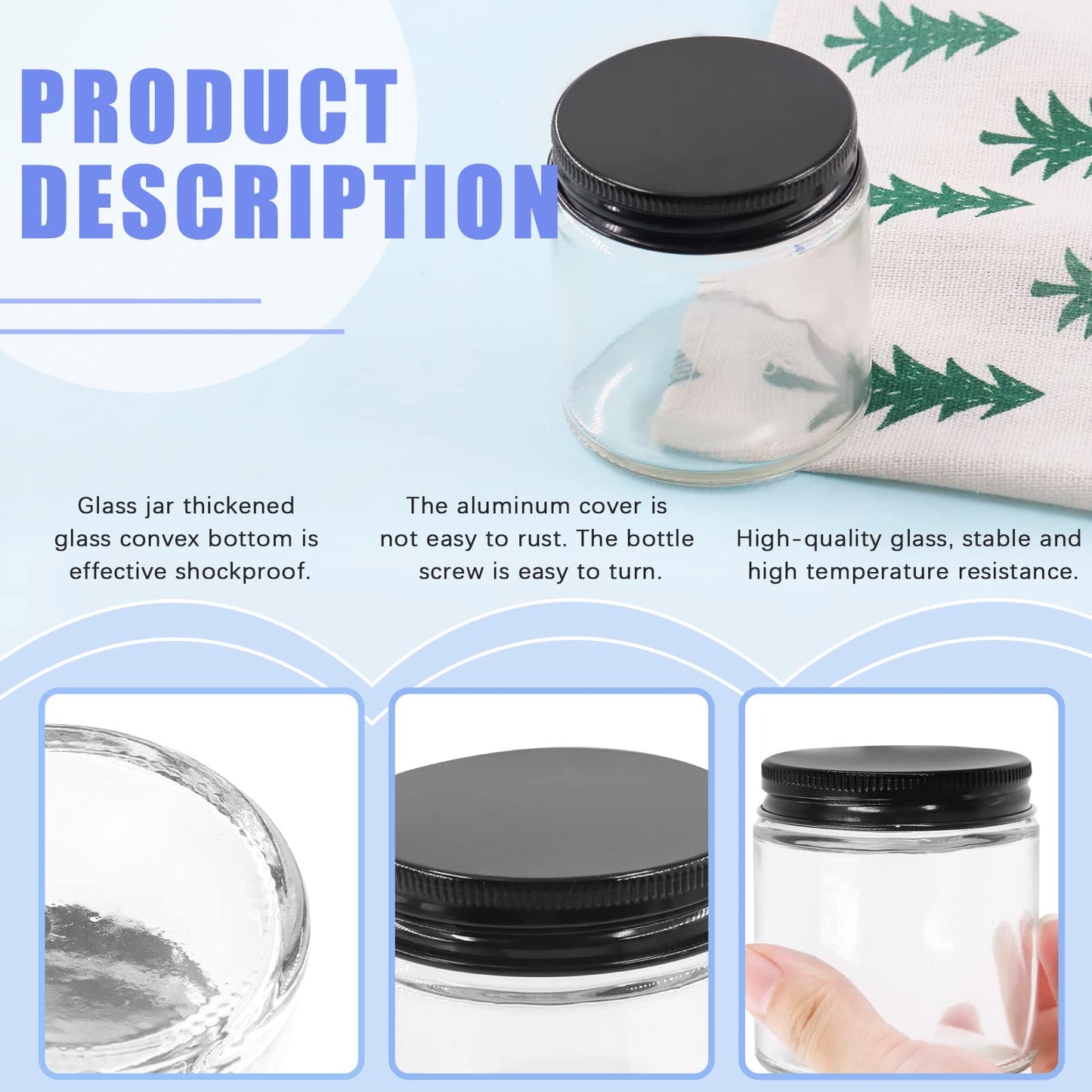 Glarks 12 Pack 4oz Glass Jars with Lids, Round Clear Glass Jars with Inner Liner and Black Lids for Storing Creams, Beauty Products, Cosmetic and Ointments