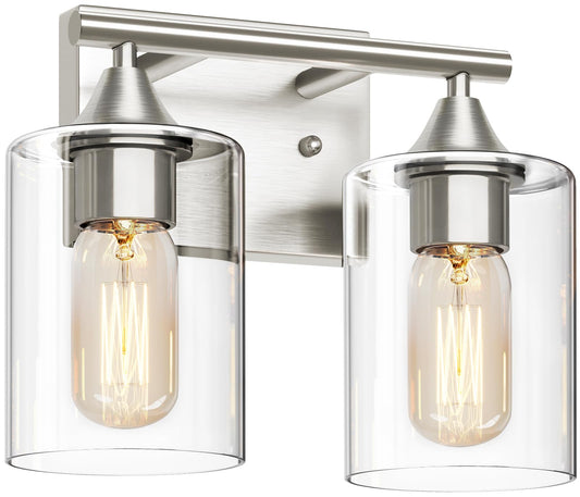 XPEHK Bathroom Vanity Light Fixture, 2-Light Brushed Nickel Over Mirror, Modern for Bedroom Vanity Table Hallway