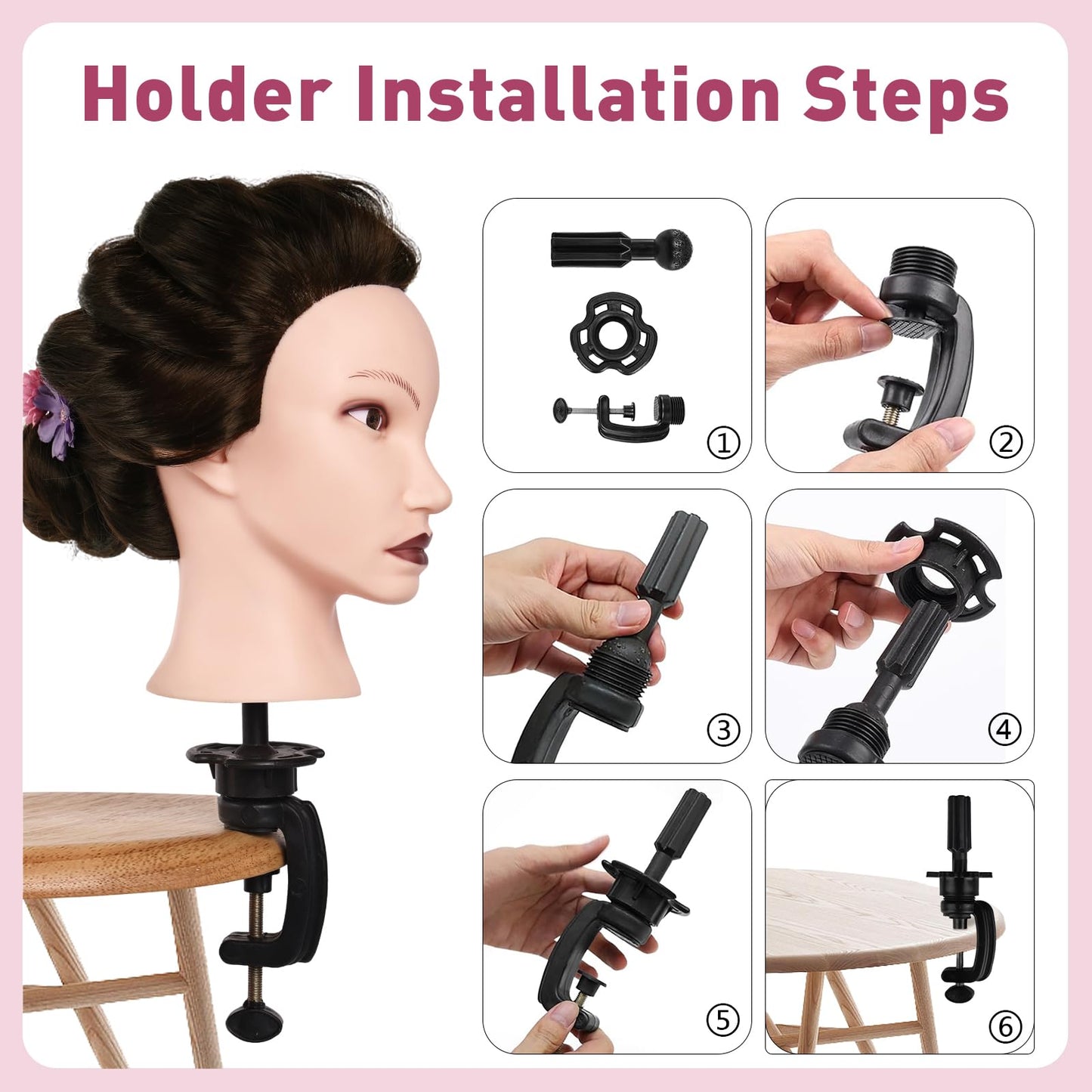 Mannequin Head with 90% Human Real Long Hair, Cenoz 26" Hairdresser Cosmetology Training Head with Stand and Tool, Manikin Training Practice Head, Doll Head for Hair Styling Braiding DIY（Dark Brown）