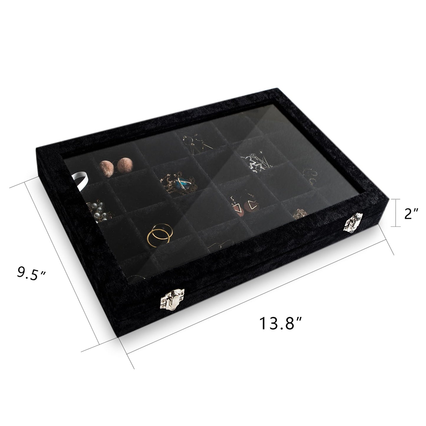 Frebeauty 24 Grid Earring Holder Organizer Tray, Jewelry Organizers and Storage for Drawer,Velvet Jewelry Display Storage for Earrings,Rings,Studs,10.5 x 6.5 x 1.2 Inches Gift for Women (Black)