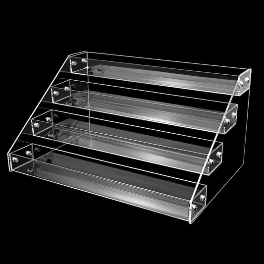 POUYRBA Acrylic Riser, 12in 4 Tier Display Organizer - Premium Clear Perfume & Skincare Organizer, Easy Assemble Cupcake Stand & Decoration Shelves