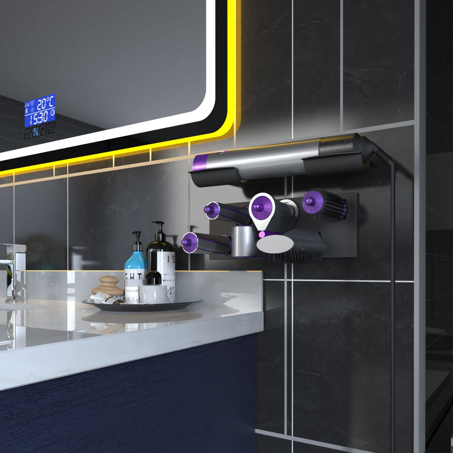MyLifeUNIT Storage Holder for Dyson Airwrap Curling Iron New Complete, Metal Wall Mount for Dyson Air Wrap Accessories Organizer with Non-Slip Silicone Pad for Bathroom Bedroom Hair Salon Barbershop