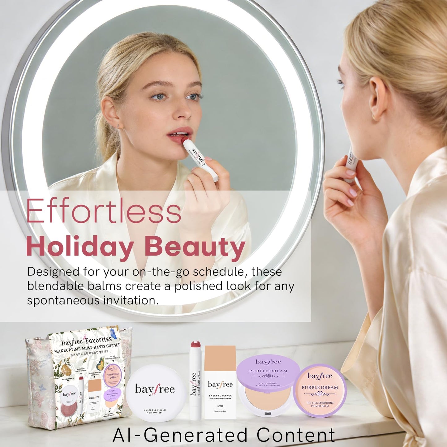bayfree Original Kit Gifts Set for Women, Korean Makeup Set for Women & Beginners, Travel Make Up Kit Tinted Moisturizer Primer Lipstick Powder Multi Glow Balm with Makeup Bag, Vegan, Natural Finish