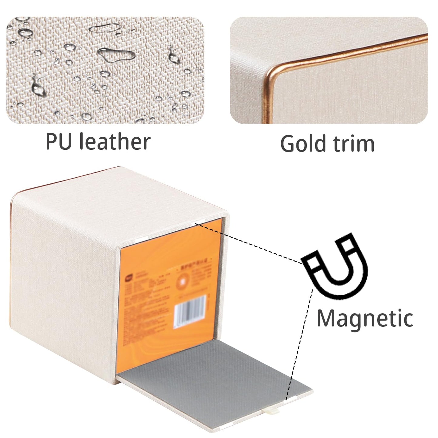 Leather Tissue Box Cover Square,Decorative Cube Tissue Box Holder with Magnetic Bottom,Facial Paper Organizer Table Napkin Case Dispenser for Bathroom NightStand Coffee Car Home Office,Beige