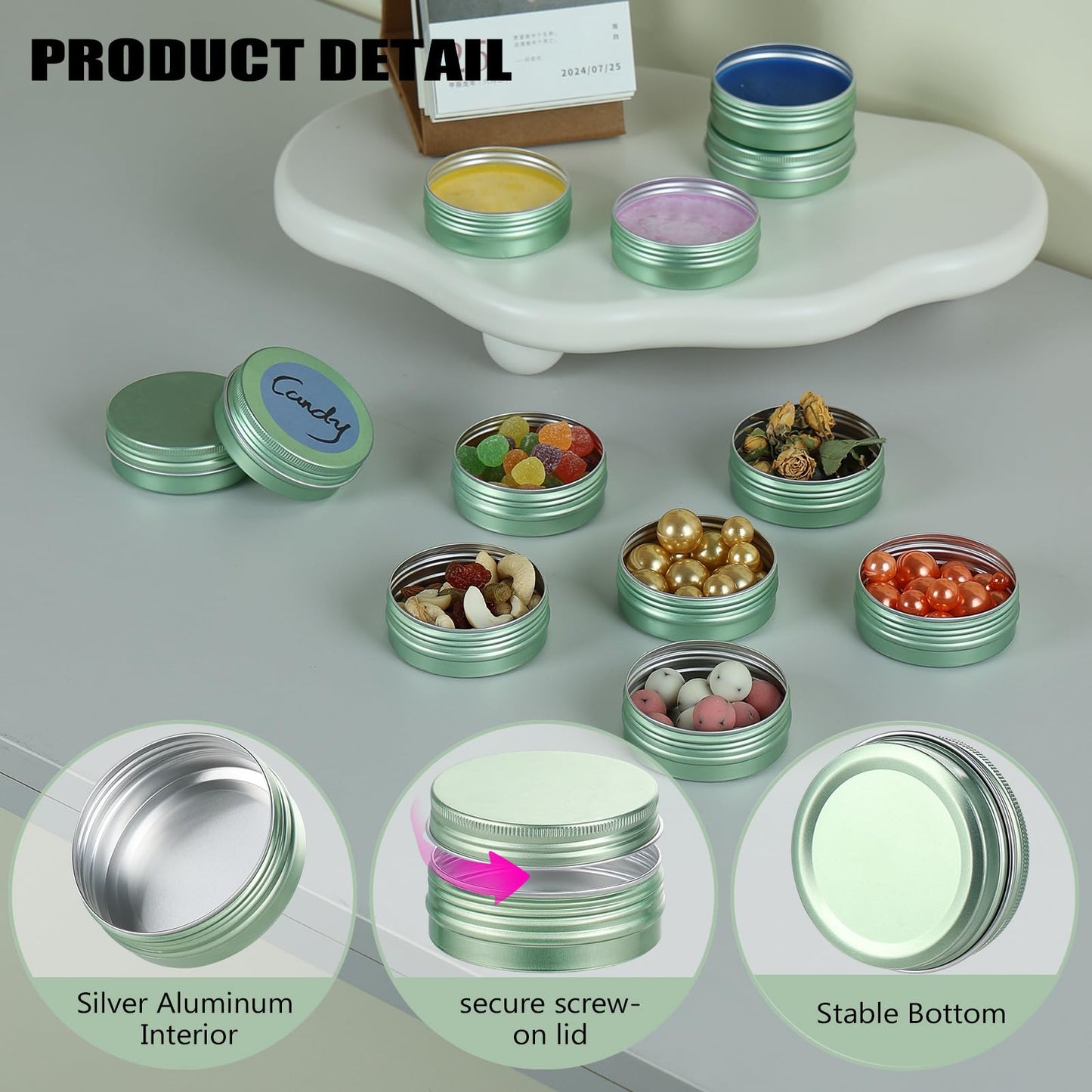 LIYAR Candle Container Aluminum Tin Jars 14 Pack Candle Tins Salve Tins Versatile Small Containers with Lids Metal Tin for Balms,Spices,Salve,Crafts(Pale Green)