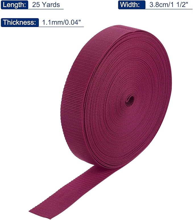 MECCANIXITY Lightweight Polypropylene Webbing Strap 1 1/2" 25 Yard Backpack Strapping Band Dark Red for Outdoor Luggage Cargo Straps