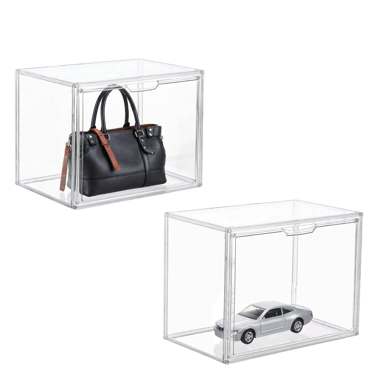 Tallsocne Clear Acrylic Stackable Storage Box with Magnetic Lid - 3 Pack Display Case for Collectibles and Figures Organizer