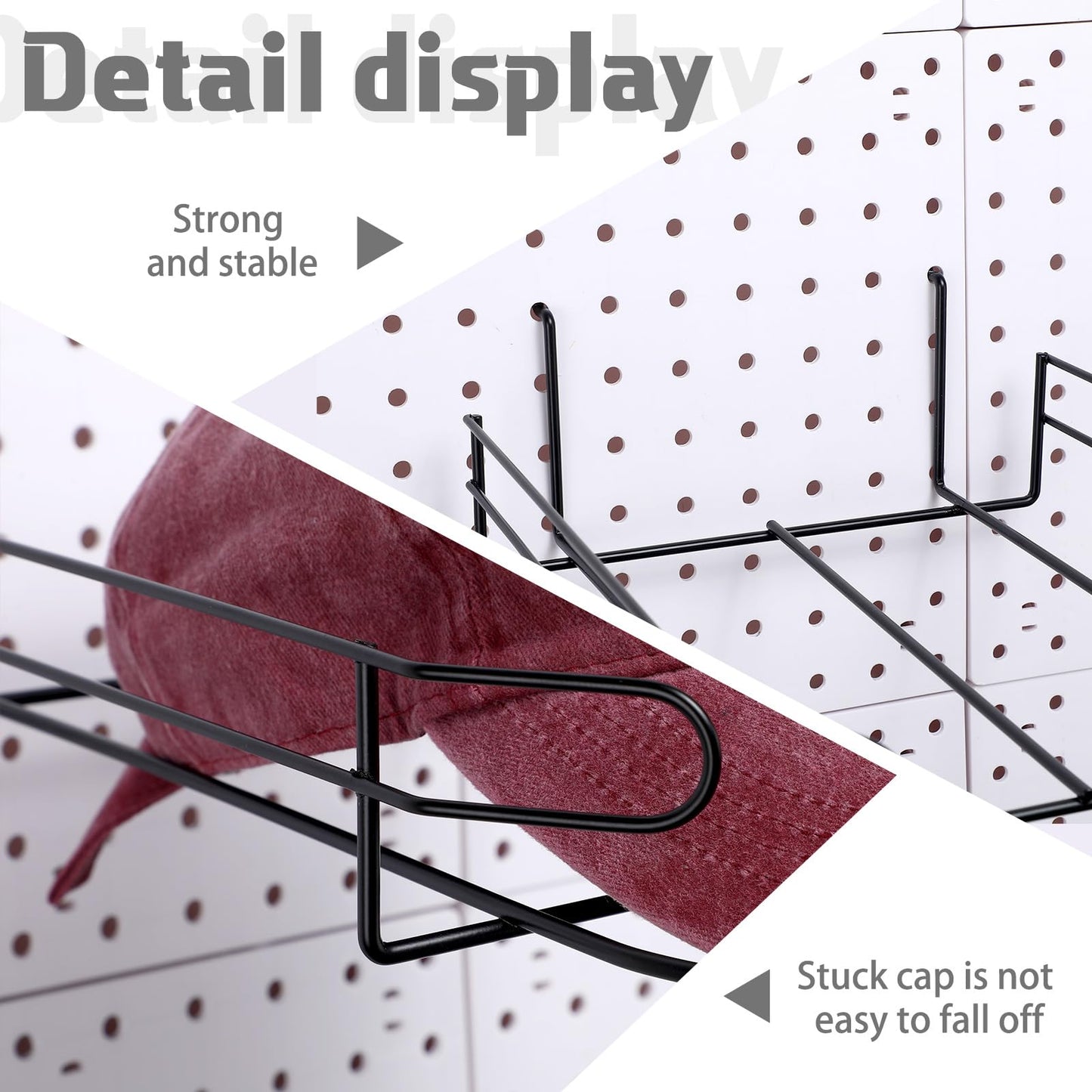 Kigley 8 Pcs Wire Hat Display Racks for Slatwall Black Metal Baseball Hat Racks Multifunctional Retail Shelves Pegboard Display for Home Retail Boutique Store Organizer