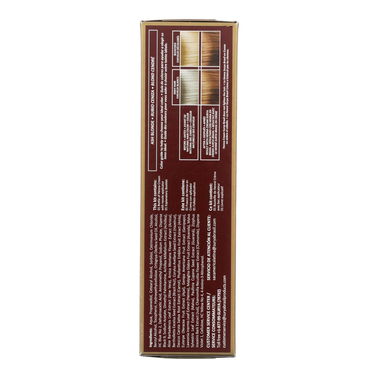 Surya Brasil Henna Cream Ash Blonde - 98% Natural Ingredients, Vegan, Cruelty-Free, Eco-Friendly, Semi-Permanent Hair Color, Deep Hydration & Shine, 2.37 oz