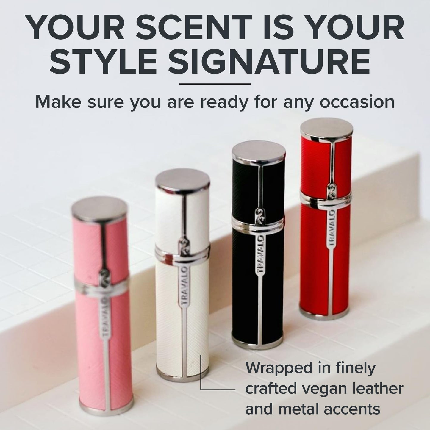 Travalo Milano Perfume Atomizer - Leak-Proof and TSA Approved for Air Travel - Reusable, Airtight, Easy Fill Mini Pump Sprayer - Lightweight Vegan Leather with Polished Metal Outer Shell - Black