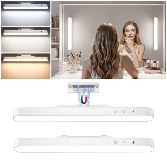 YLXS 2 Pack Wireless Makeup Light Bar, Rechargeable Vanity Lights for Mirror with 3 Color Modes, Bathroom Magnetic Stick on Mirror Light, Gift for Women