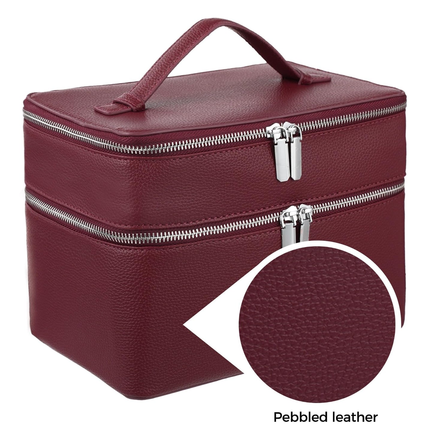Makeup Vanity Bag for Women - Large Capacity Cosmetic Organizer with Removable Liner, Waterproof PU Leather Skincare Bag, Portable Chic Cosmetic Make Up Case for Skincare, Accessories,StyleC, Burgundy