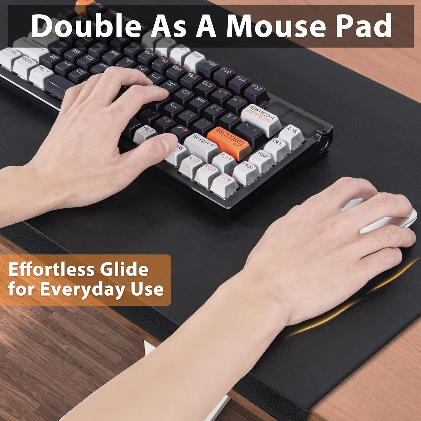 AKOZLIN Desk Pad Protector with Edge Office Anti-Push Desk Cover Mat with Lip Waterproof TPU Surface Desk Blotter with Lip Mouse Mat 23.6"x 13.8"