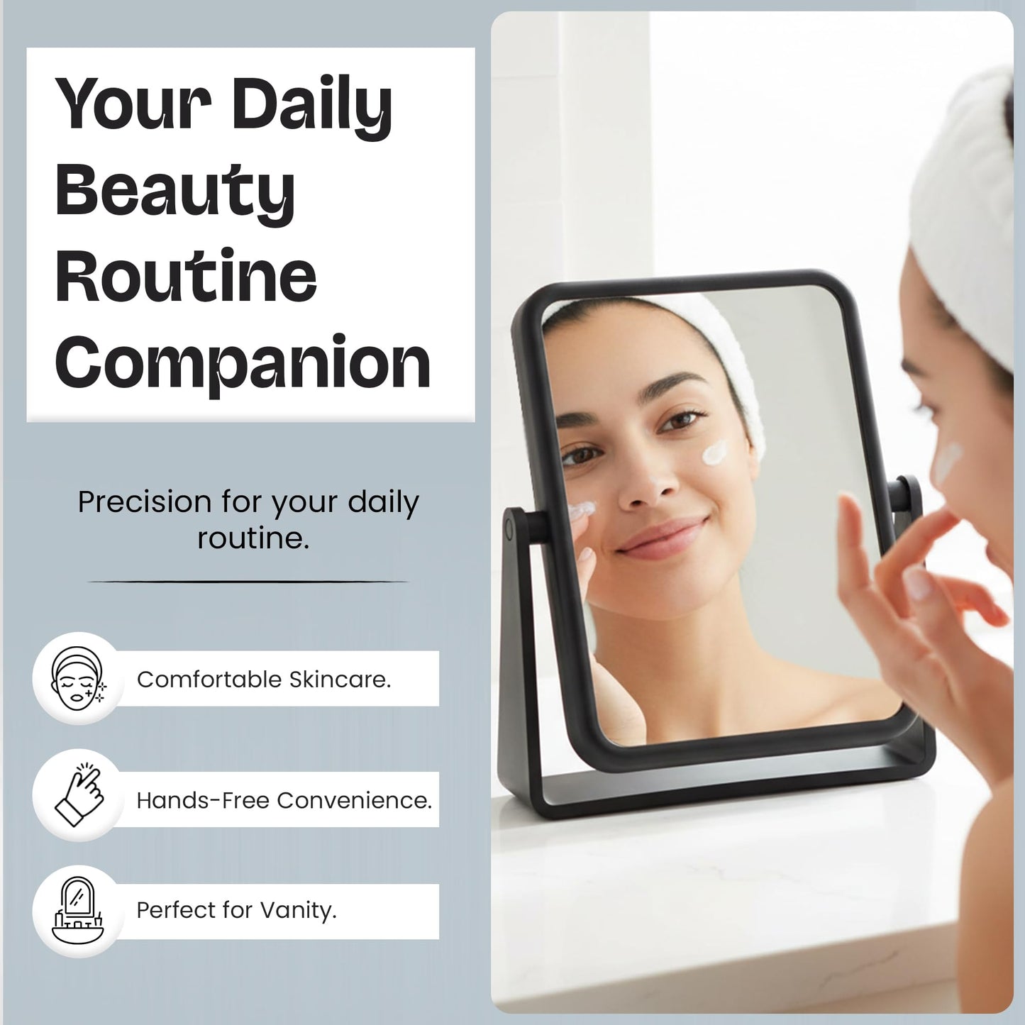 Danielle Creations Rectangle Soft Touch Vanity Mirror, Black, 1x/7x Magnifying Makeup Mirror with Stand, Portable Tabletop Bathroom or Desk Mirror