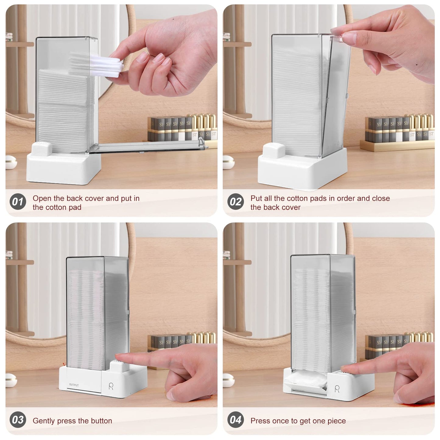 Aukiron Automatic Cotton Pad Holder, Square Press Out Cosmetic Cotton Makeup Removers Pad Holder, Makeup Cotton Organizer Container Dispenser Storage Display Rack(Grey)