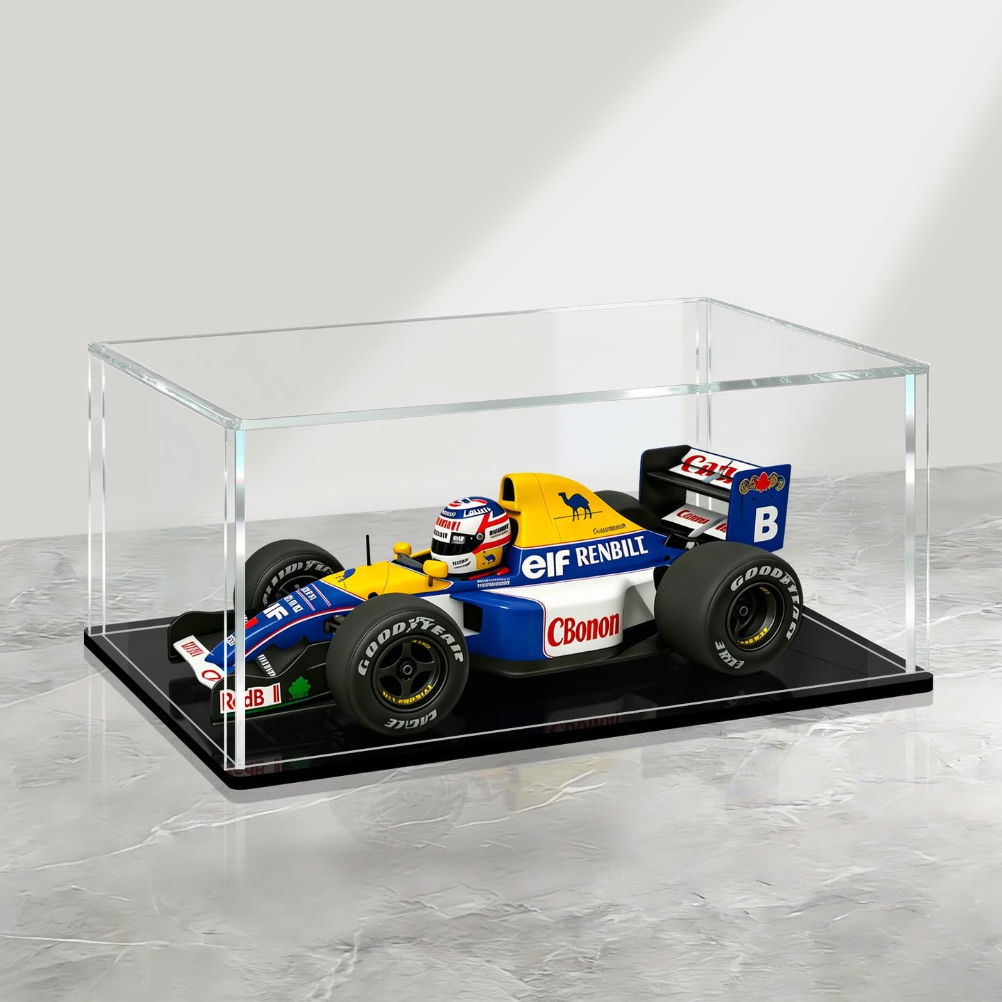 LANSCOERY Acrylic Display Case, 11x5.5x5.5 in, Upgraded Thickened UV-Resistant Showcase, 98% Clarity Dustproof Box with Glossy Black Base for Action Figures, LEGO & Models, Scraper & LED Light