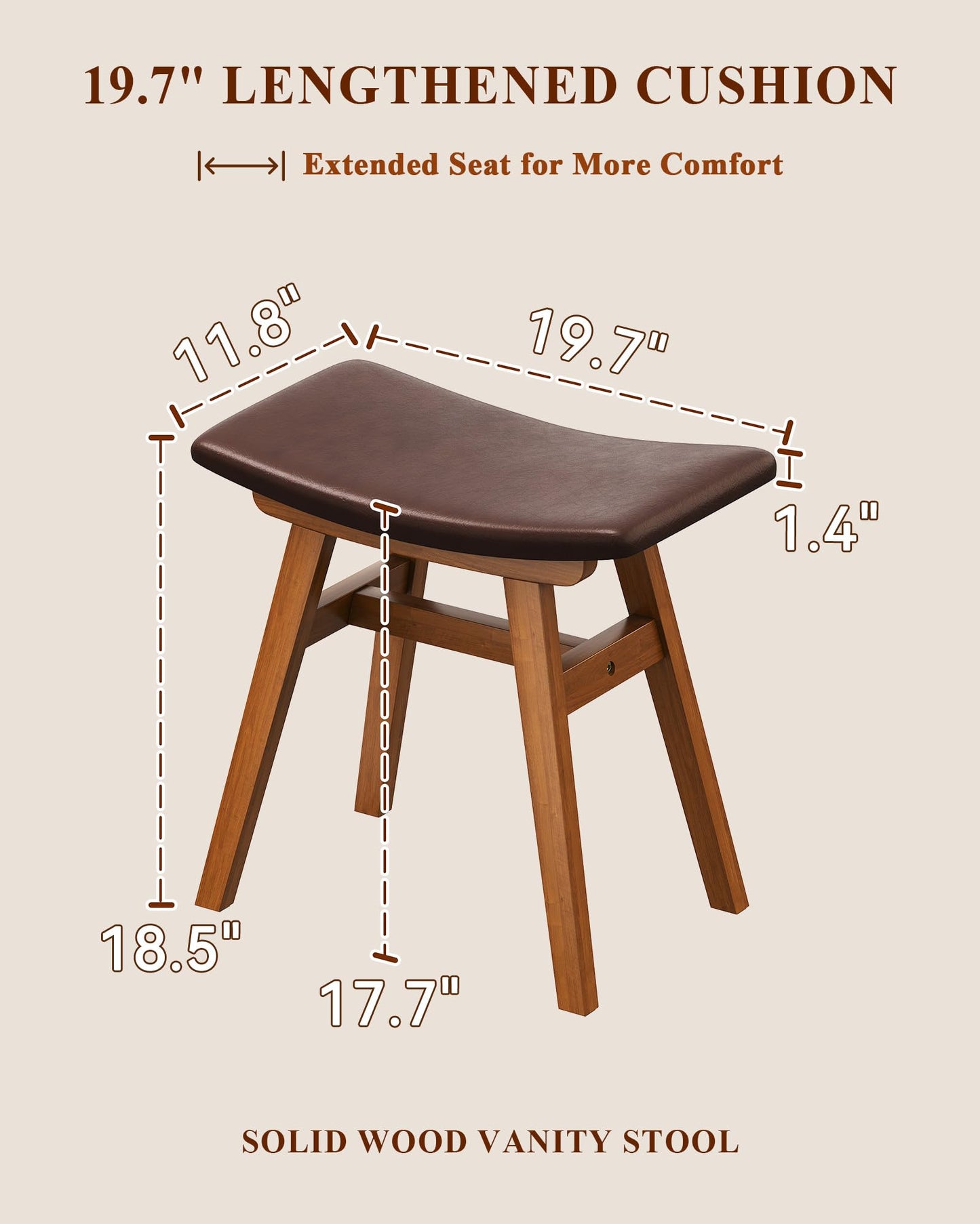 IUNVR Solid Wood Vanity Stool Chair with Leather Cushion, Comfortable Makeup Vanity Stool, Small Stool for Vanity Use, Backless Vanity Chair, Compact Makeup Chair for Bedroom & Study
