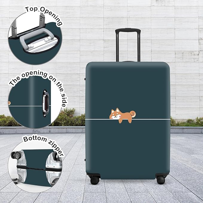 Hunter Green Luggage Cover, Washable Suitcase Protector Simple Cartoon Fox Design Anti-scratch for 32",34"Bag