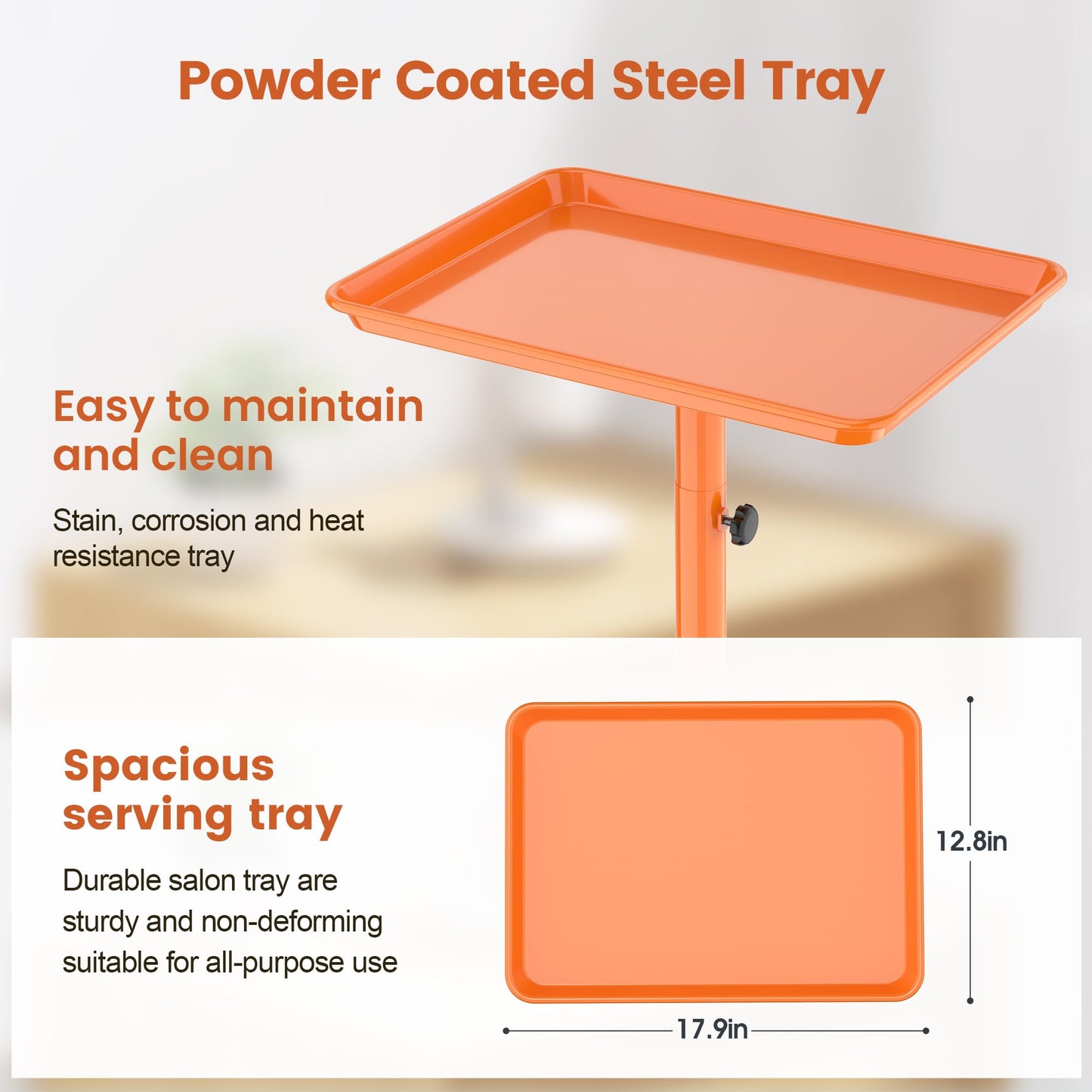 Salon Tray Tattoo Tray Salon Cart for Hair Stylist Salon Trolley Cart with Wheels Salon Rolling Tray-Orange